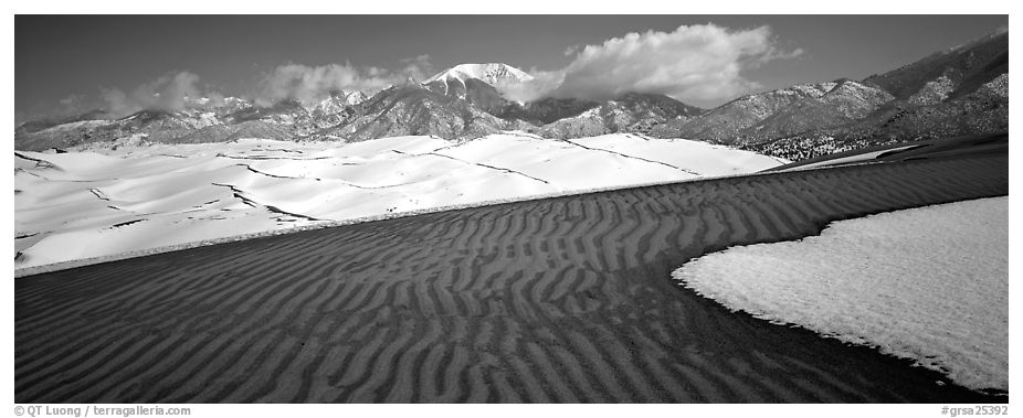 Scenic view of dunes in winter. Great Sand Dunes National Park (black and white)
