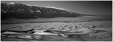 Dune field in winter. Great Sand Dunes National Park and Preserve (Panoramic black and white)