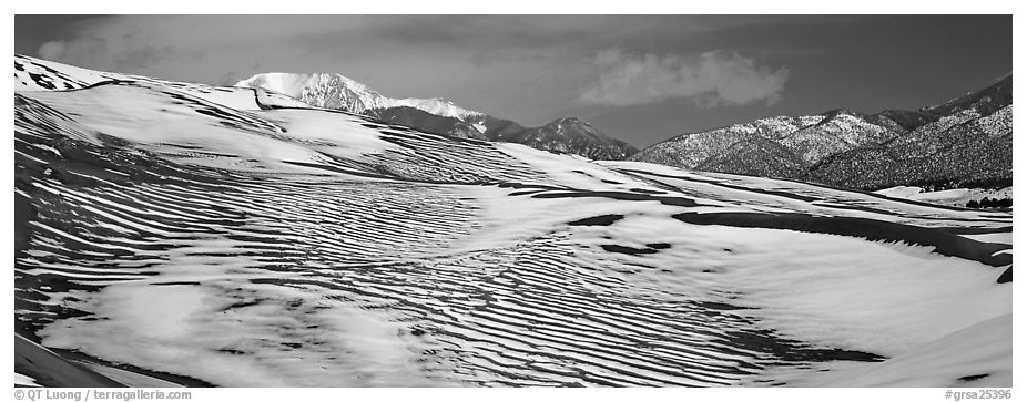 Melting snow on sand dunes. Great Sand Dunes National Park and Preserve (black and white)