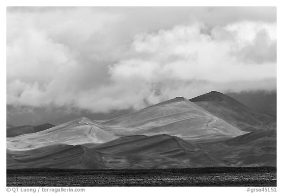 Tall dunes and low clouds. Great Sand Dunes National Park and Preserve (black and white)