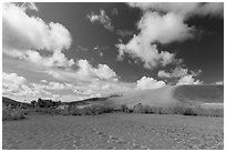 Dried Medano Creek and sand dunes in autumn. Great Sand Dunes National Park, Colorado, USA. (black and white)
