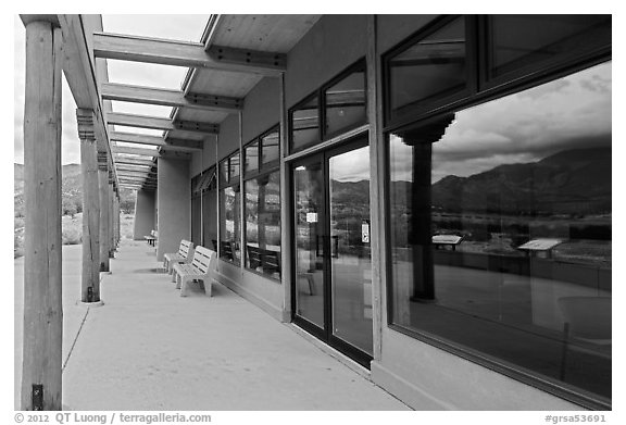 Large windows reflection landscape in visitor center. Great Sand Dunes National Park, Colorado, USA.