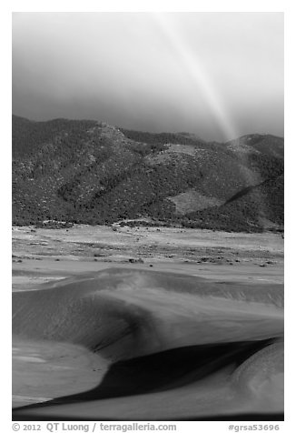 Rainbow over dune field. Great Sand Dunes National Park and Preserve (black and white)