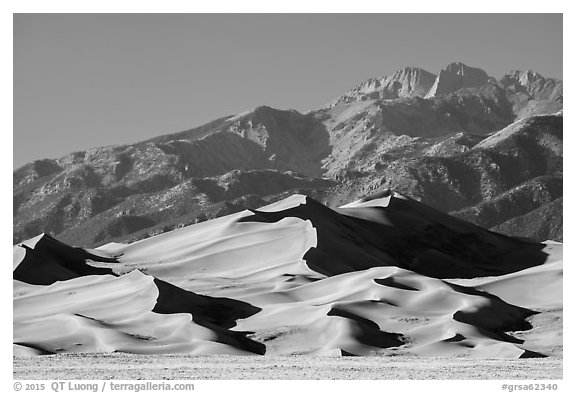 Star Dune and Sangre de Cristo Range, afternoon. Great Sand Dunes National Park and Preserve (black and white)
