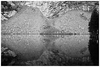 Rock talus reflected in Lower Sand Creek Lake. Great Sand Dunes National Park and Preserve ( black and white)