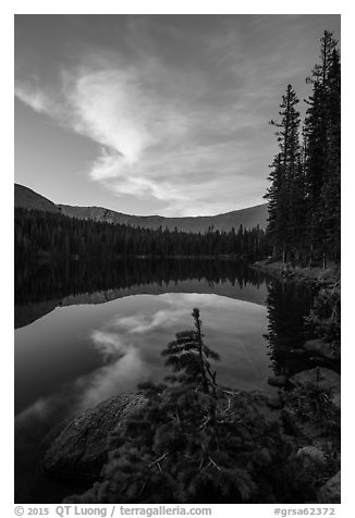 Clouds and Lower Sand Creek Lake at dusk. Great Sand Dunes National Park and Preserve (black and white)