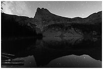 Tijeras Peak above Lower Sand Creek Lake at night. Great Sand Dunes National Park and Preserve ( black and white)