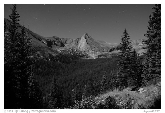 Sand Creek Valley, and Tijeras Peak at night. Great Sand Dunes National Park and Preserve (black and white)