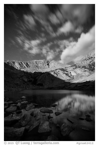 Mount Herard by moonlight above Medano Lake. Great Sand Dunes National Park and Preserve (black and white)