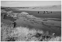 Backpackers hiking out of dunes. Great Sand Dunes National Park and Preserve ( black and white)