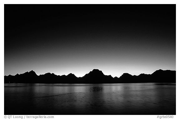 Teton range above Jackson lake, dusk. Grand Teton National Park, Wyoming, USA.