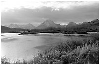 Oxbow bend and Mt Moran. Grand Teton National Park, Wyoming, USA. (black and white)