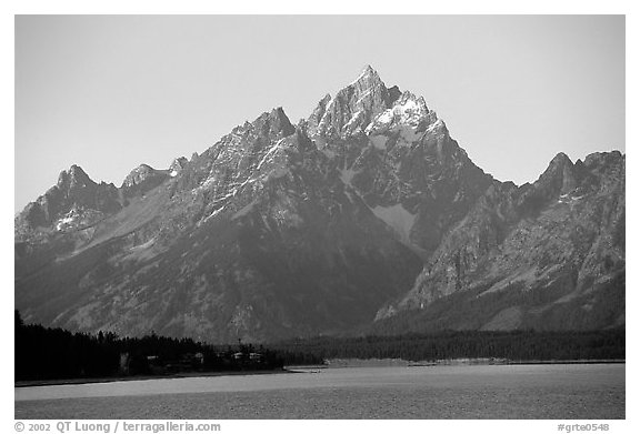 Grand Teton rises above Jackson lake. Grand Teton National Park (black and white)