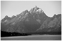 Grand Teton rises above Jackson lake. Grand Teton National Park ( black and white)