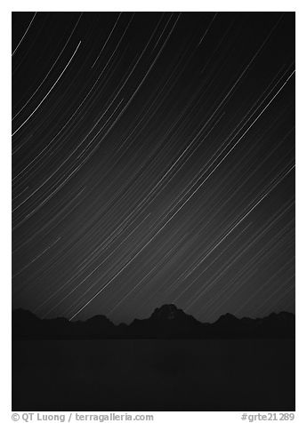 Star trails and Teton range. Grand Teton National Park, Wyoming, USA.