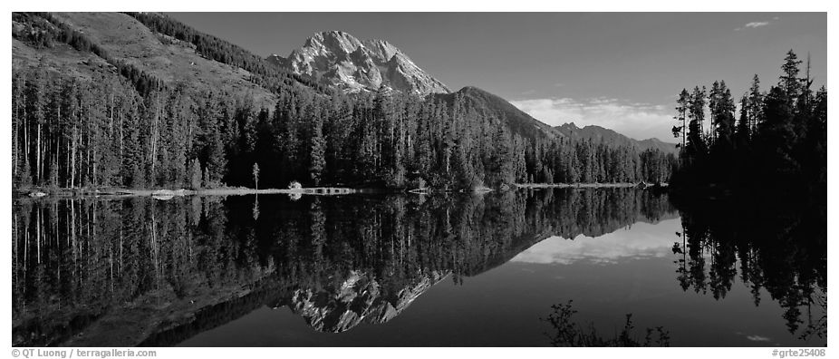 Mountain landscape with Lake reflection. Grand Teton National Park (black and white)