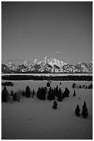 Night view of Teton range in winter. Grand Teton National Park ( black and white)