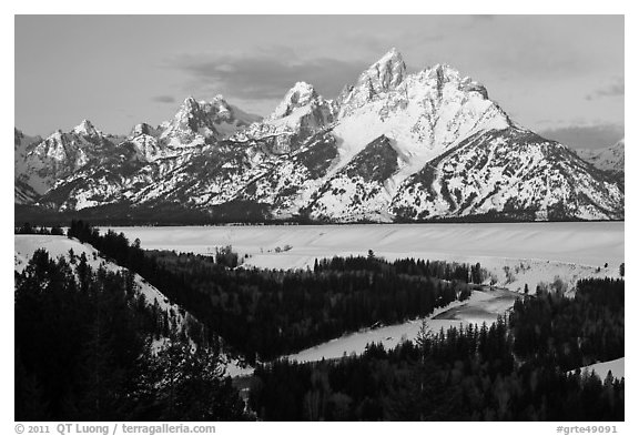 Grand Teton, winter sunrise. Grand Teton National Park (black and white)