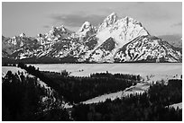 Grand Teton, winter sunrise. Grand Teton National Park, Wyoming, USA. (black and white)