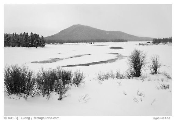 Oxbow Bend in winter. Grand Teton National Park (black and white)