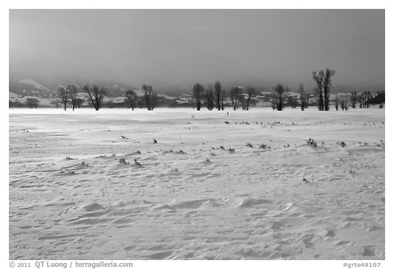 Snowy Antelope flats with snowdrift. Grand Teton National Park, Wyoming, USA.