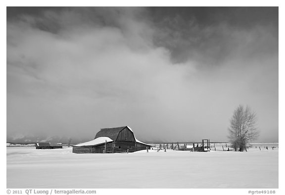 Moulton Barn in winter. Grand Teton National Park, Wyoming, USA.