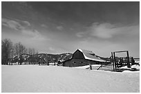 Moulton homestead, Mormon row historic district, winter. Grand Teton National Park, Wyoming, USA. (black and white)