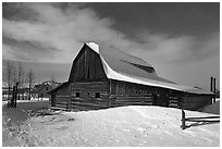 John and Bartha Moulton homestead in winter. Grand Teton National Park, Wyoming, USA. (black and white)