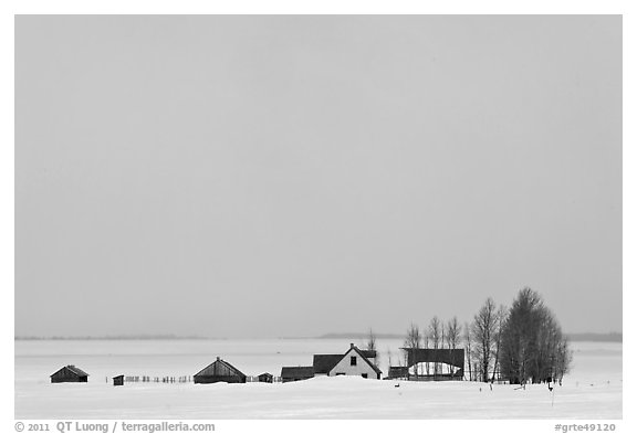 Mormon row homesteads and Jackson Hole in winter. Grand Teton National Park, Wyoming, USA.