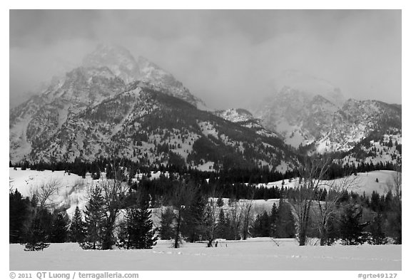 Below Teton range in winter. Grand Teton National Park (black and white)