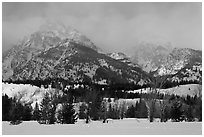 Below Teton range in winter. Grand Teton National Park ( black and white)