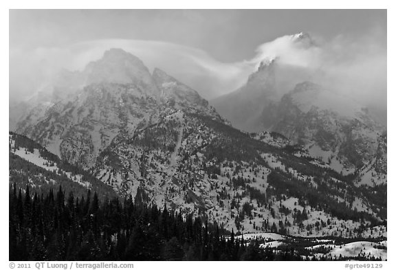 South Teton and Grand Teton in winter. Grand Teton National Park (black and white)