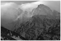 Cloud-capped Teton range, winter afternoon. Grand Teton National Park ( black and white)