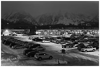 Jackson Hole airport at night. Grand Teton National Park, Wyoming, USA. (black and white)