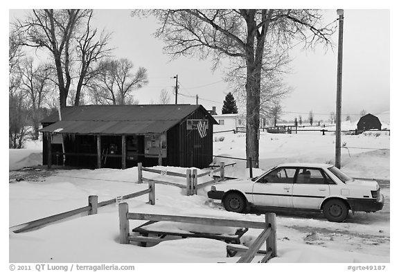 Kelly in winter. Grand Teton National Park, Wyoming, USA.