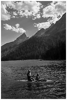Family kayaking, String Lake. Grand Teton National Park ( black and white)