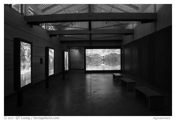 Interior of Laurence S. Rockefeller Preserve Center. Grand Teton National Park (black and white)