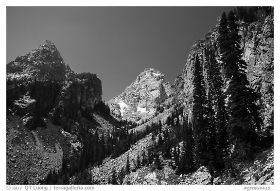 Garnet Canyon with Nez Perce and Middle Teton. Grand Teton National Park (black and white)