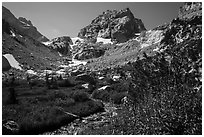 Stream, meadows, and Middle Teton. Grand Teton National Park ( black and white)