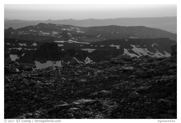 Alpine tundra and ridges at sunset, Lower Saddle. Grand Teton National Park (black and white)