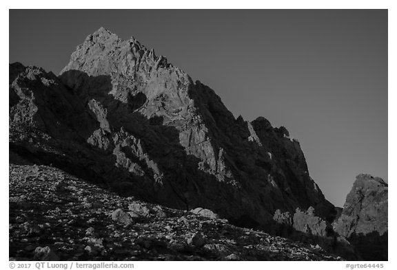 Grand Teton from Lower Saddle at sunset. Grand Teton National Park (black and white)