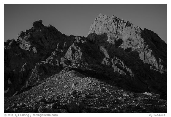 Grand Teton and Upper Saddle at sunset. Grand Teton National Park (black and white)