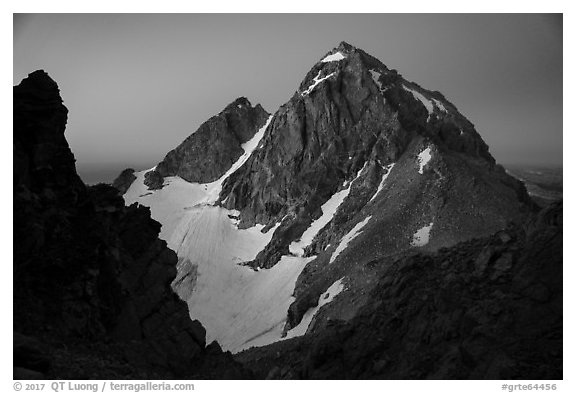 Middle Teton seen from Grand Teton, dawn. Grand Teton National Park (black and white)