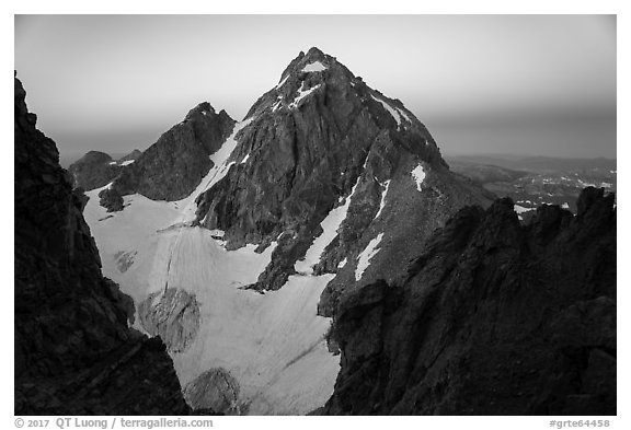 Middle Teton from Grand Teton, earth shadow. Grand Teton National Park (black and white)