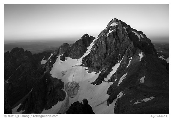 Middle Teton from Grand Teton, first sunrays. Grand Teton National Park (black and white)