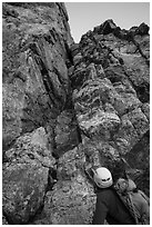 Climbers start Exum Direct route on Grand Teton. Grand Teton National Park ( black and white)