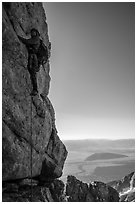 Climber leading Exum Direct route on Grand Teton. Grand Teton National Park ( black and white)