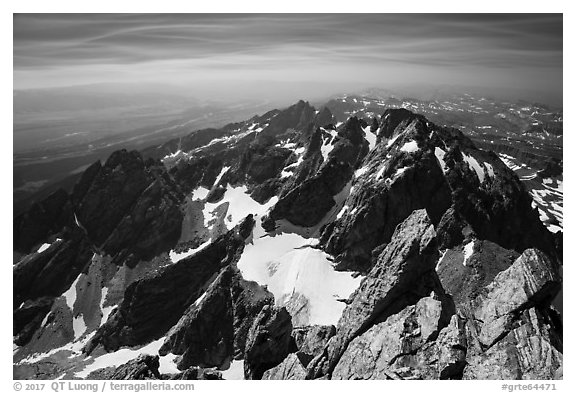 View from Upper Exum Ridge, Grand Teton. Grand Teton National Park (black and white)