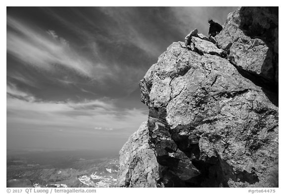 Climber approaching summit of Grand Teton. Grand Teton National Park (black and white)