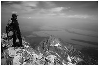 Climber looking from summit of Grand Teton. Grand Teton National Park ( black and white)